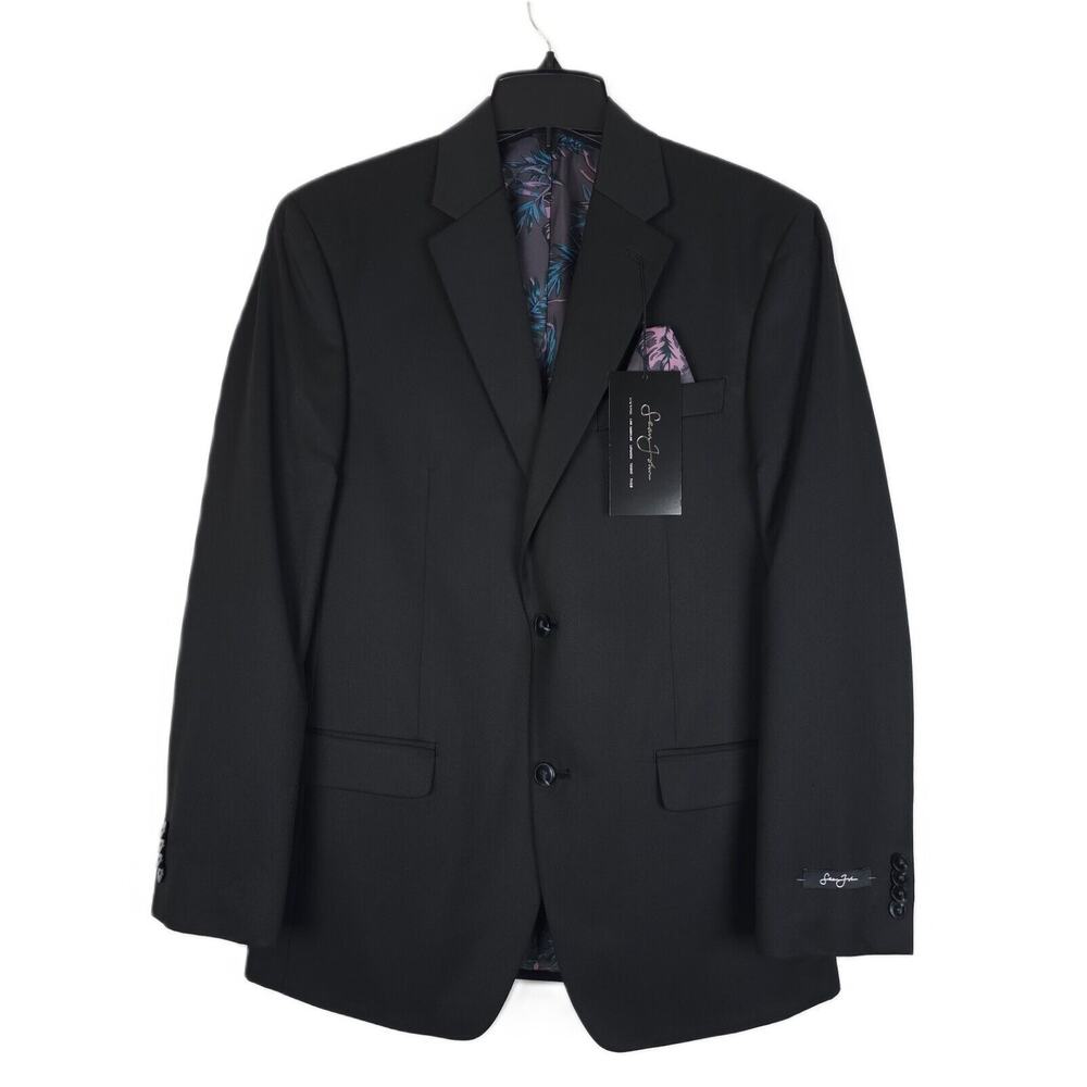 Sean John Mens Classic Fit Suit Jacket Blazer 46XL Black Solid Twill NWT